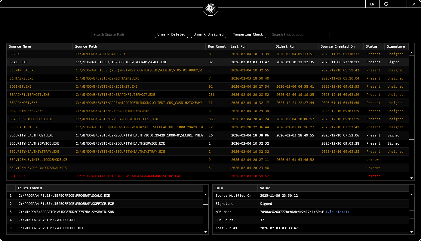Vortex Prefetch UI - Parsing .pf files and Volume Path Resolution